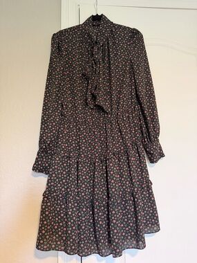 Lauren Ralph Lauren Black Floral Tie-Neck Midi Dress